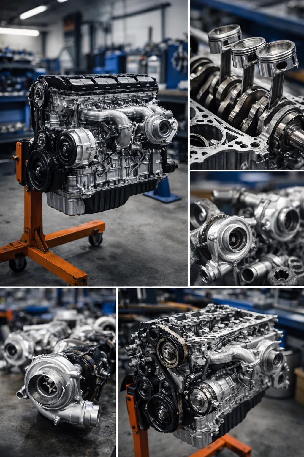 Professionell instandgesetzter Austauschmotor mit überholten Komponenten in der Fachwerkstatt