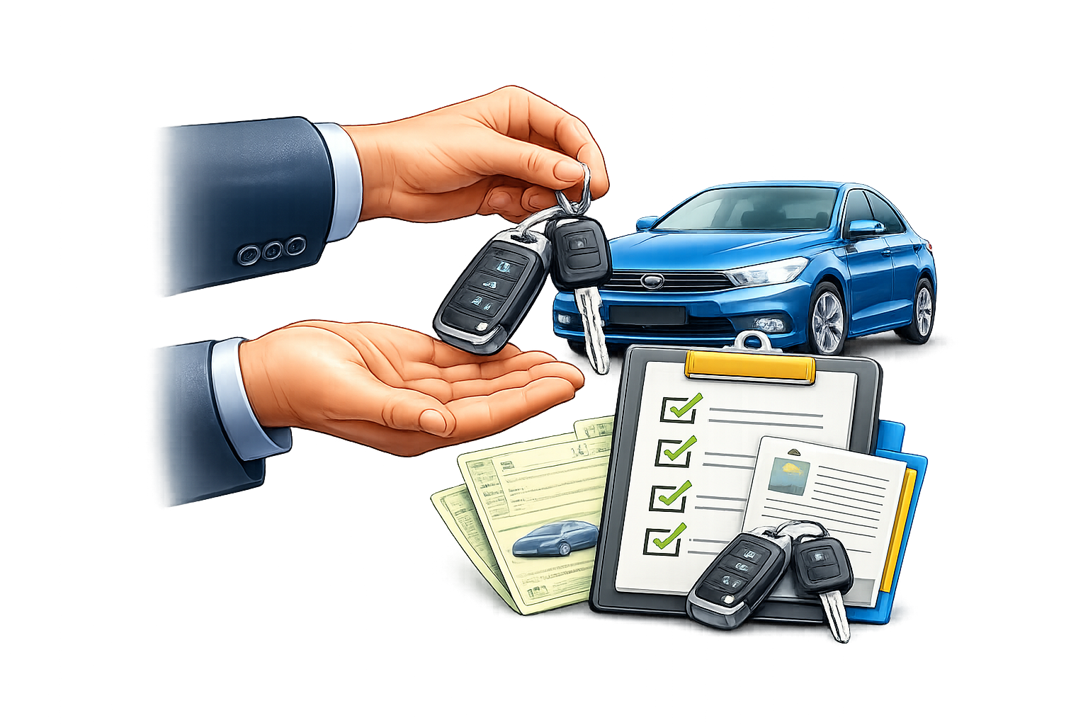 Fahrzeugübergabe nach abgeschlossener Reparatur mit Dokumentation und Schlüsselübergabe