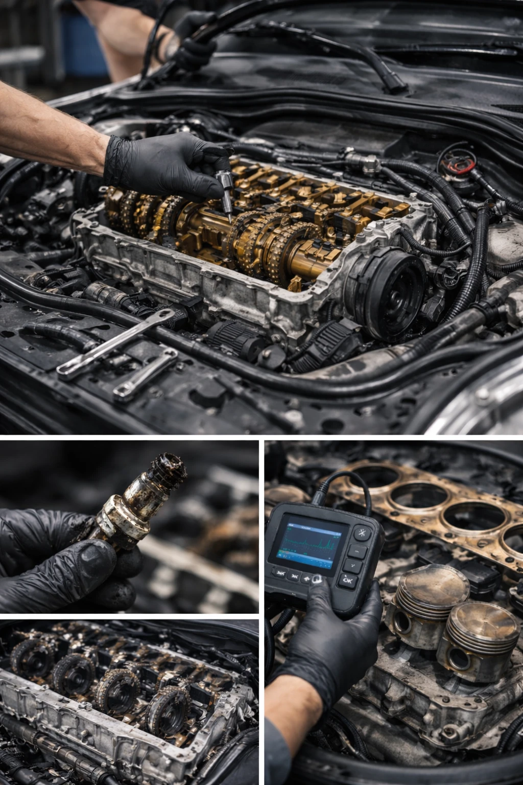Motorinstandsetzung mit Nockenwellenarbeit, Bauteilprüfung und technischer Diagnose bei einem Fahrzeugmotor